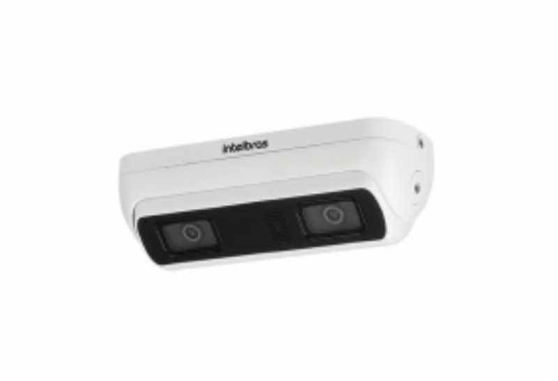 A câmera com resolução de 3 MP, equipada com tecnologia para contagem de pessoas, detecção de face e gerenciamento de filas.