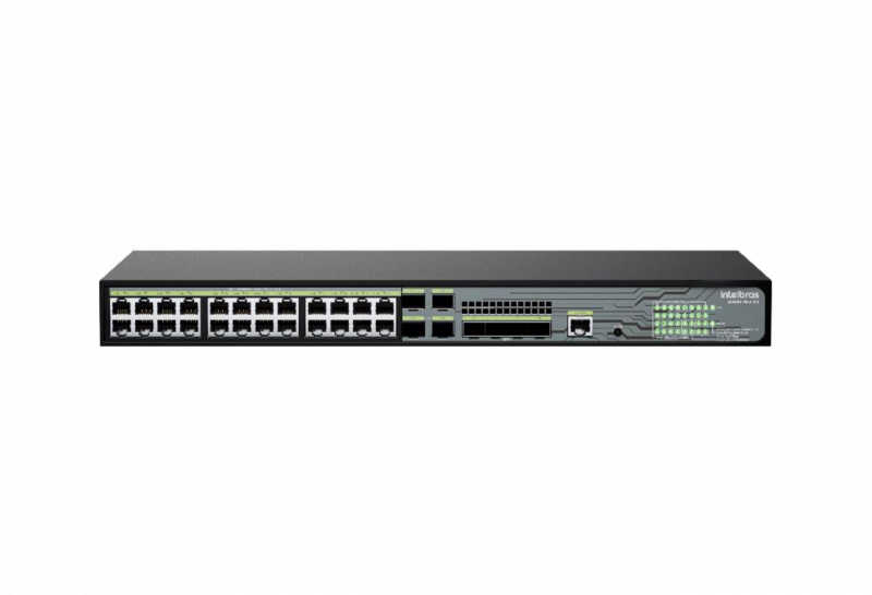 ´O S3328G-PB 370W é um switch de acesso de camada 3, oferecendo gerenciamento e segurança aprimorados. Possui 24 portas Gigabit Ethernet PoE e 4 portas com a tecnologia SFP+, possibilitando o trabalho em redes híbridas. 