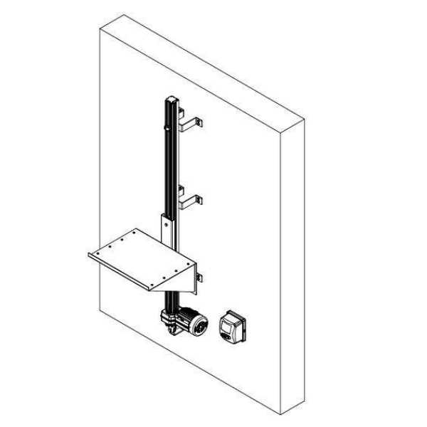 Automatizador para elevação de carga com trilho de até 6 metros. Suporta até 150 kg, contando com a plataforma de carga*.