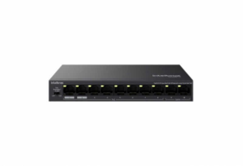 O S1010F-P possui 10 portas fast ethernet, sendo 8 portas PoE e 2 portas Uplink. Ideal para aplicações de CFTV IP.