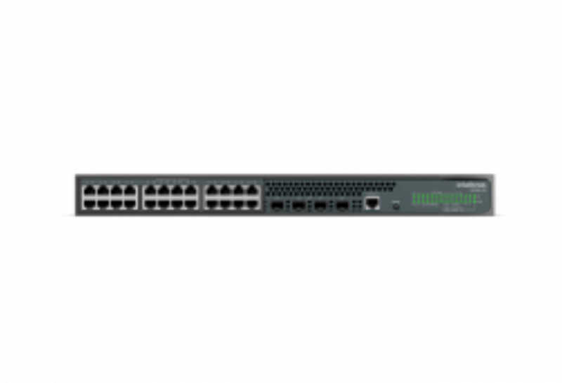 Conta com 24 portas Gigabit Ethernet PoE e 4 portas SFP+ 10 Gbps. Ideal para aplicações de alto desempenho e alimentação de dispositivos IP.