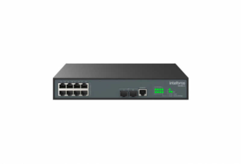 O S2310G-A conta com 8 portas Gigabit Ethernet e 2 portas SFP. Ideal para transmissão de dados e gerenciamento eficiente.