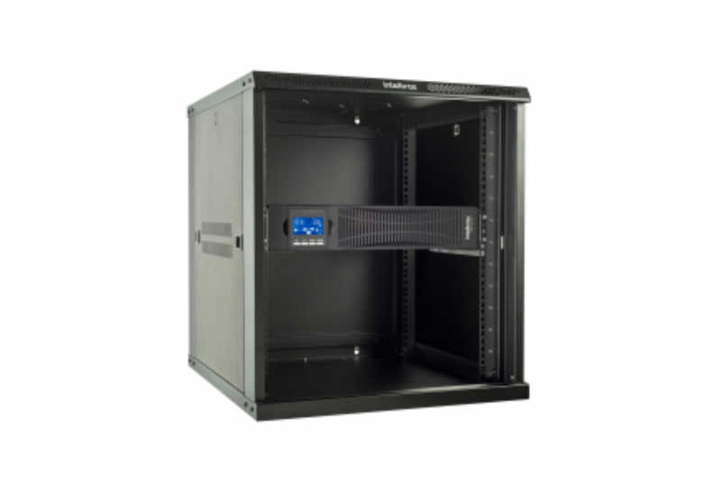 O trilho fixo metálico de altura 2U para racks padrão 19 de 570 a 770 mm é de fácil instalação e suporta até 60 kg de carga.