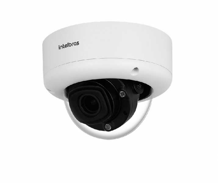 Câmera IP Infra Dome 4 MP, Inteligência Artificial embarcada, identificação de faces, zoom motorizado, inteligência perimetral e detecção de placas de veículos.