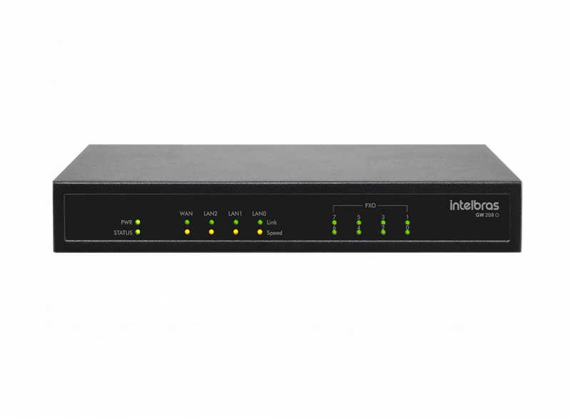 O gateway com 8 portas FXO que permite transformar o sistema de linha analógica em VoIP, sem alterar toda a estrutura.