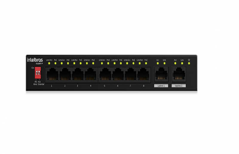 O S1110F-P conta com 8 portas Fast Ethernet PoE e 2 portas Uplink. Ideal para aplicações de CFTV IP.