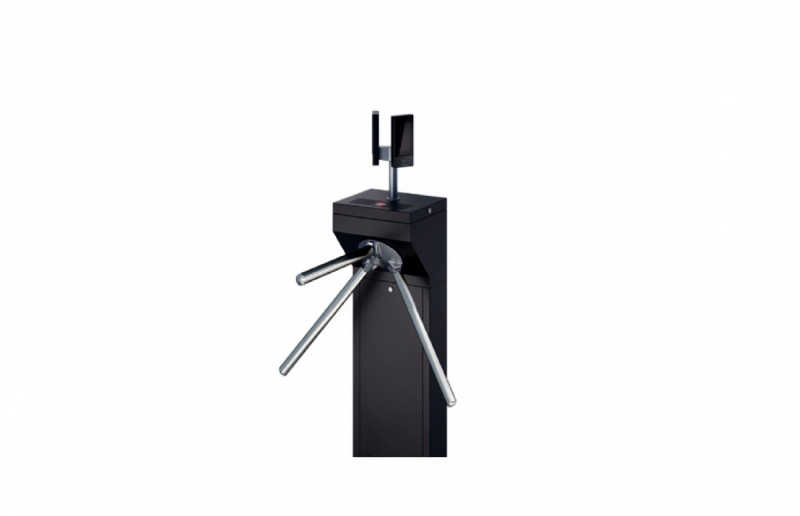 Catraca pedestal em aço carbono pintada na cor preta, com facial integrado. A solução custo-benefício para baixo fluxo.