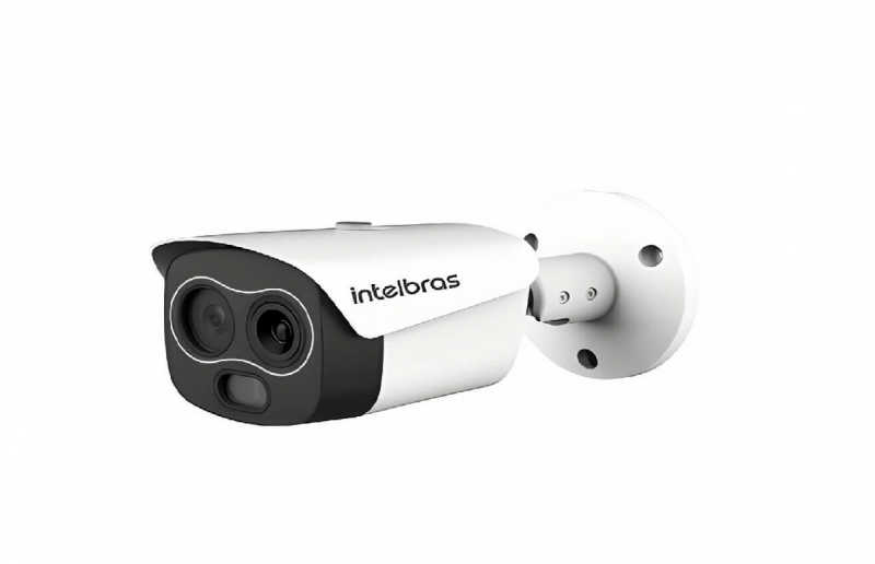 Câmera térmica voltada para inteligência perimetral com auxílio da lente térmica. Capaz de detectar e transmitir imagens em ambientes com ausência de luz.