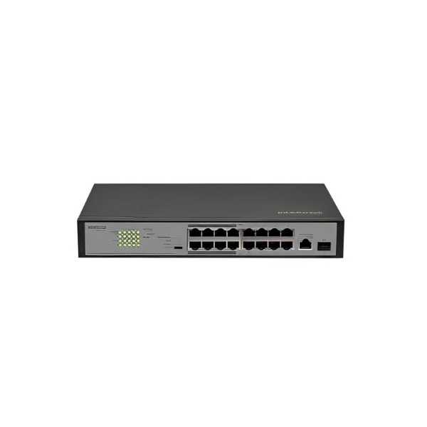 O SF 1811 PoE possui 16 portas Fast Ethernet com suporte à função PoE e 2 portas exclusivas para uplink, 1 Gigabit Ethernet e 1 Mini-GBIC/SFP.