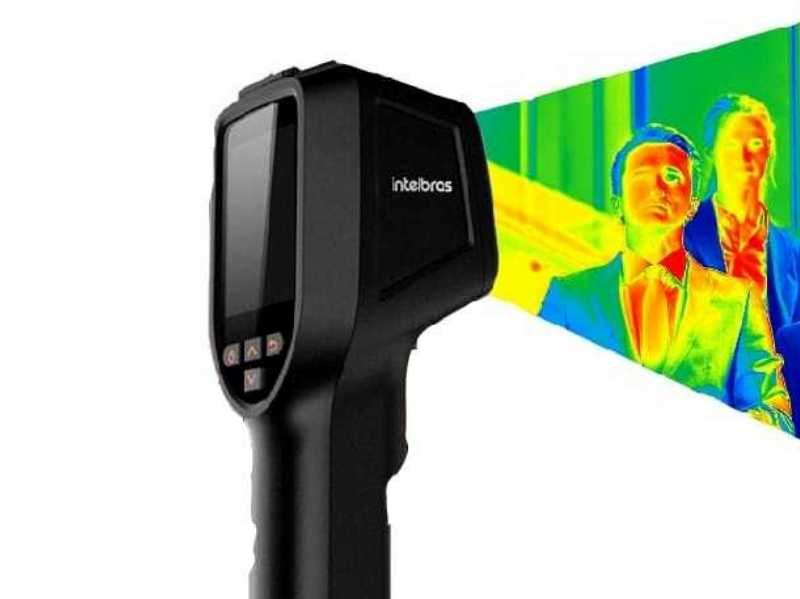 Detecta temperatura de pessoas ou equipamentos. Emite alerta sonoro automático quando identifica alguém com alta temperatura