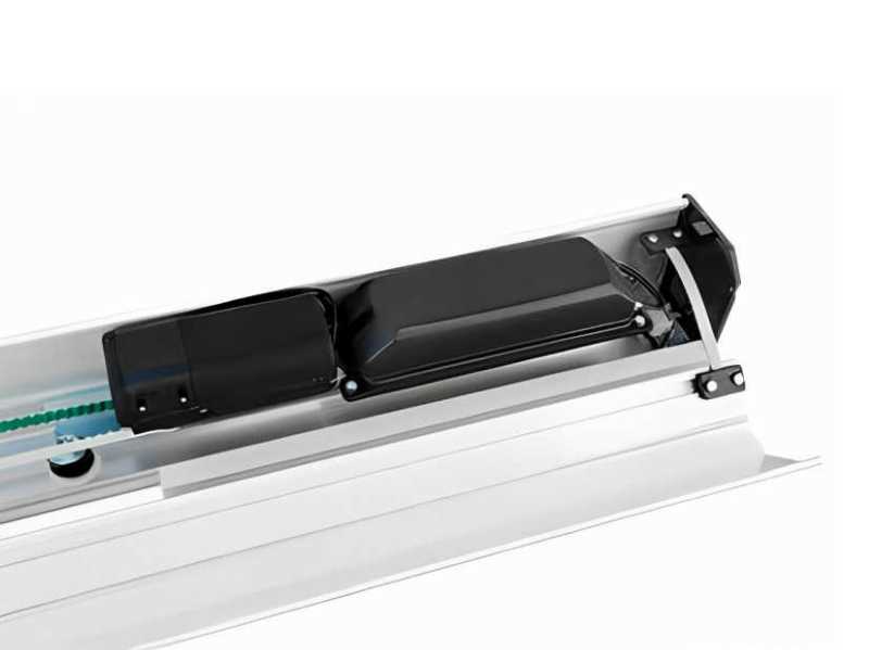 O automatizador Tore Brushless pode ser aplicado em portais sociais deslizantes de uma ou duas folhas de vidro ou caixilhadas (com requadro).